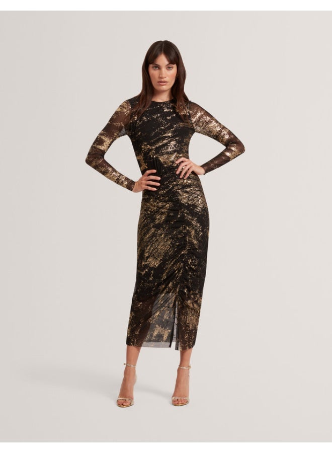 Ted Baker Foil Printed Long Sleeve Mesh Bodycon Dr - Image 1