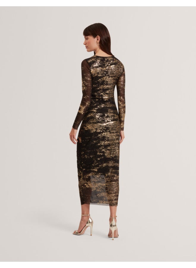 Ted Baker Foil Printed Long Sleeve Mesh Bodycon Dr - Image 5