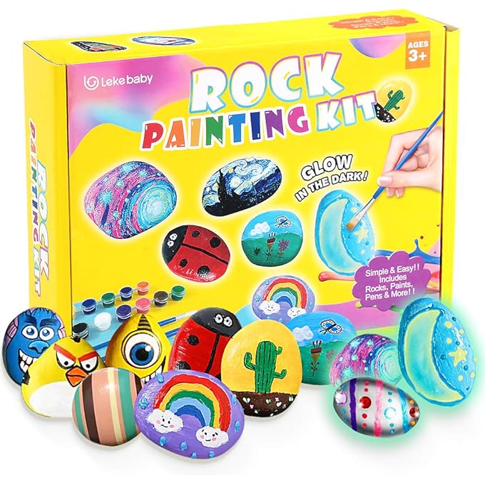 Lekebaby Rock Painting Kit, Arts and Crafts for Kids, Creative Toys & Gifts & Presents for Boys Girls Age 3-12 Year Old