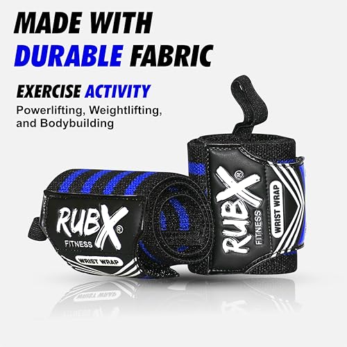 RUBX Premium Wrist Wraps for Gym Workout – Adjustable Wrist Support Straps for Weightlifting, CrossFit, Powerlifting, Training – Men & Women Gym Accessories with Thumb Loop (Blue) - Image 2