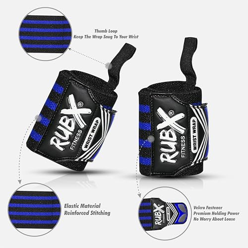RUBX Premium Wrist Wraps for Gym Workout – Adjustable Wrist Support Straps for Weightlifting, CrossFit, Powerlifting, Training – Men & Women Gym Accessories with Thumb Loop (Blue) - Image 5