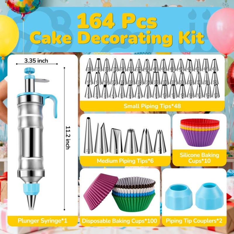 AUKOW Cake Decorating Tools Supplies Kit: 164pcs Baking Accessories, Dessert Piping Syringe and Icing Tips Set - Puffs Cupcake Frosting Piping Bakery Set for Adults Beginners or Professional, Blue - Image 4