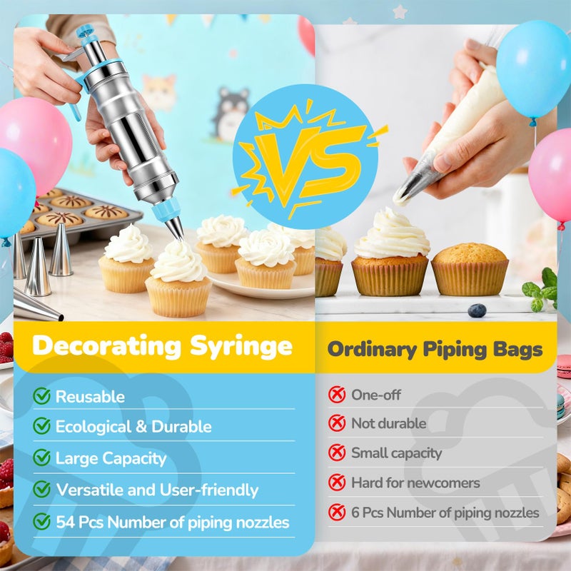 AUKOW Cake Decorating Tools Supplies Kit: 164pcs Baking Accessories, Dessert Piping Syringe and Icing Tips Set - Puffs Cupcake Frosting Piping Bakery Set for Adults Beginners or Professional, Blue - Image 5