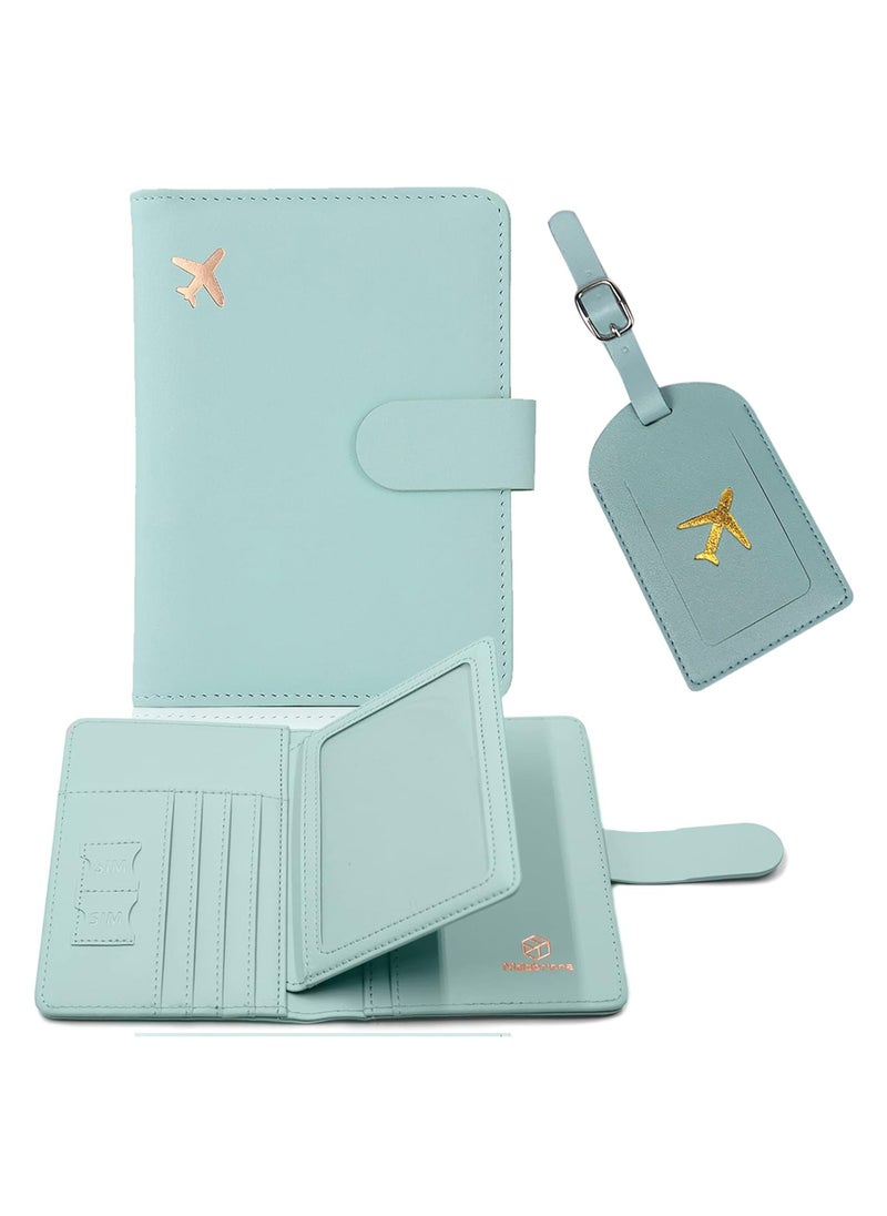 Beauenty Passport Covers and Luggage Tags, Passport Wallet Rfid Blocking Card Slots,Passport Holder Travel Suitcase Tag (Cyan)  - Image 1