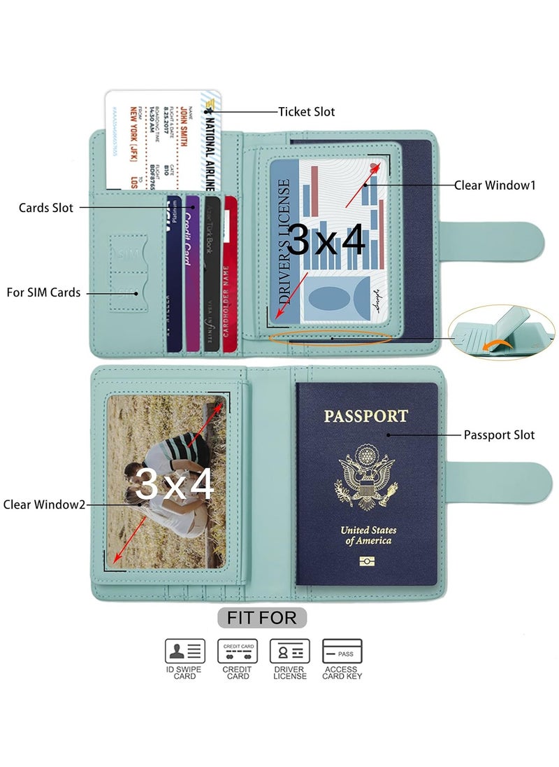 Beauenty Passport Covers and Luggage Tags, Passport Wallet Rfid Blocking Card Slots,Passport Holder Travel Suitcase Tag (Cyan)  - Image 2