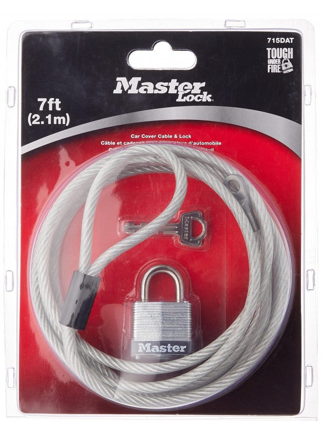 Master Lock 715DAT Braided Steel Car Cover Cable with Laminated Steel Padlock, 7 ft cable and 1-1/8 in. Wide Lock - Image 1