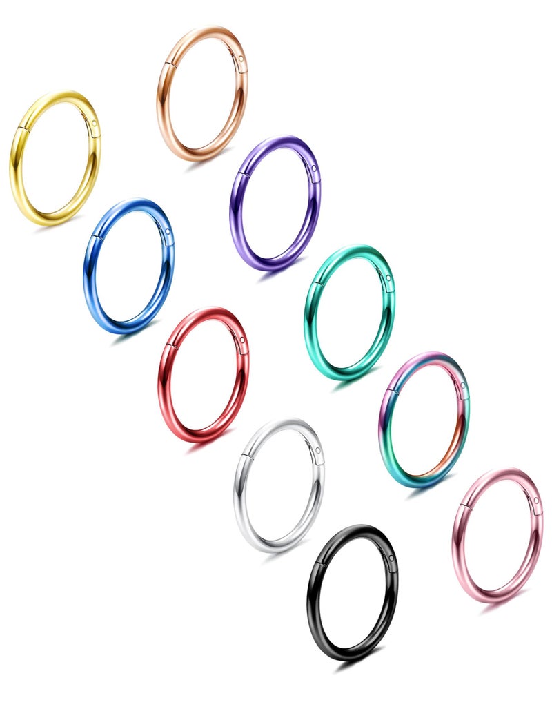 Besteel 10PCS Septum Nose Rings Hoops for Women Men - 18G 316L Surgical Stainless Steel Hinged Clicker Lip Helix Rook Tragus Daith Conch Piercing Jewelry Cartilage Sleeper Earrings Set 8MM - Image 1