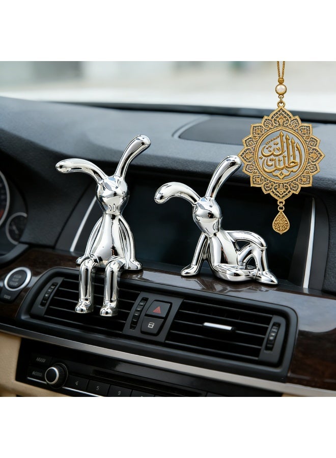 Saivision Modern Silver Electroplated Rabbit Figurines 2PCS Cute Bunny Statues Home Shelf Decor Car Dashboard Ornaments Creative Gift for Ramadan Eid Daily Use - Image 1