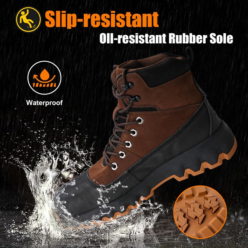Peeldicou Mens Work Boots Composite Toe Boots for Men Genuine Leather Rubber Sole No Slip Waterproof Shoes Industrial & Construction Safety Boots - Image 3
