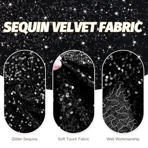 FOTSHARER Sequin Fabric by The Yard Black Velvet Stretch Fabric 2 Yards Embroidered Sequined Material Mermaid Sequins Flip up Fabric Sequin Fabric Sensory Wall for Party Prom Dresses Wall Deocration - Image 4