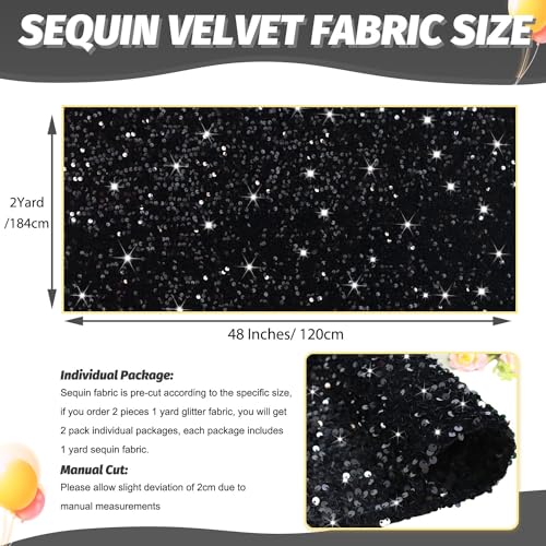 FOTSHARER Sequin Fabric by The Yard Black Velvet Stretch Fabric 2 Yards Embroidered Sequined Material Mermaid Sequins Flip up Fabric Sequin Fabric Sensory Wall for Party Prom Dresses Wall Deocration - Image 3