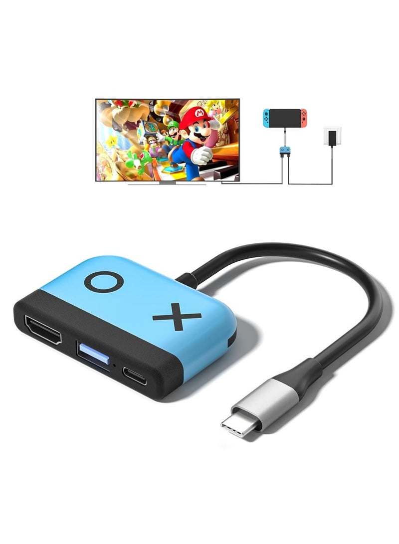 Portable TV Dock, Nintendo Switch Dock with HDMI USB 3.0 Port and USB-C Charging, Travel Dock for Nintendo Switch/Steam Deck (Blue) - Image 1