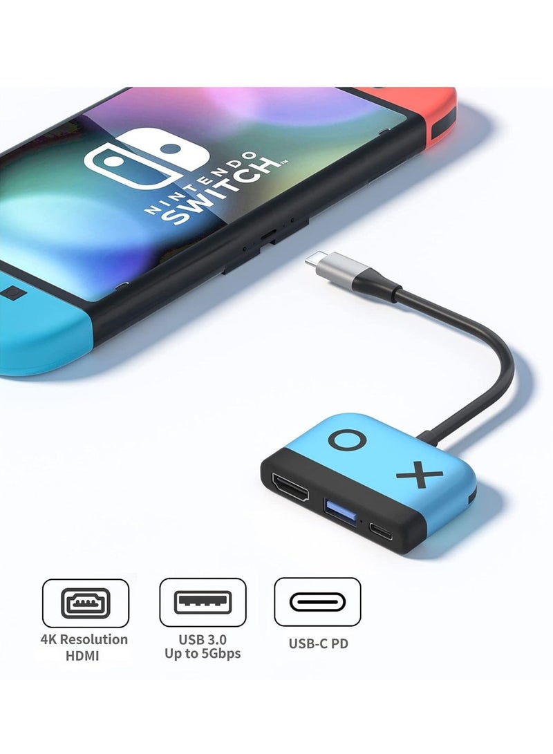 Portable TV Dock, Nintendo Switch Dock with HDMI USB 3.0 Port and USB-C Charging, Travel Dock for Nintendo Switch/Steam Deck (Blue) - Image 2