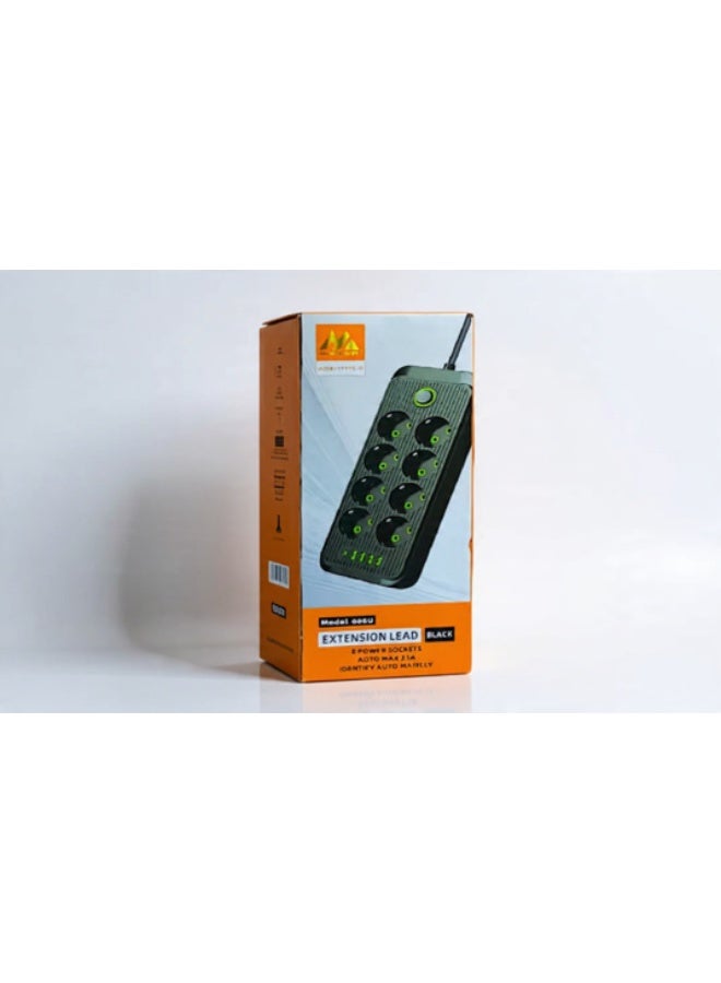 608U 8-Socket Black Power Strip with 4 USB + Type-C – Multi-Device Charging & Power Hub