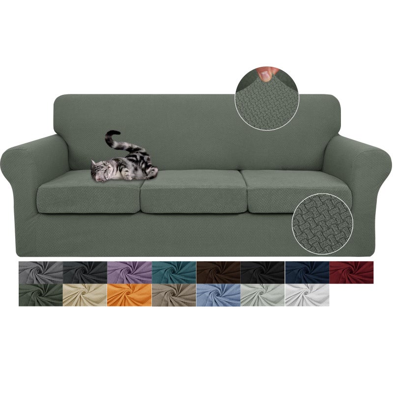 JIVINER 4 Pieces Couch Covers for 3 Cushion Couch Stretch Sofa Slipcover with 3 Seat Cushion Covers Thick Fitted Couch Cover for Pet Dogs Furniture Protector Sofa Light Blue