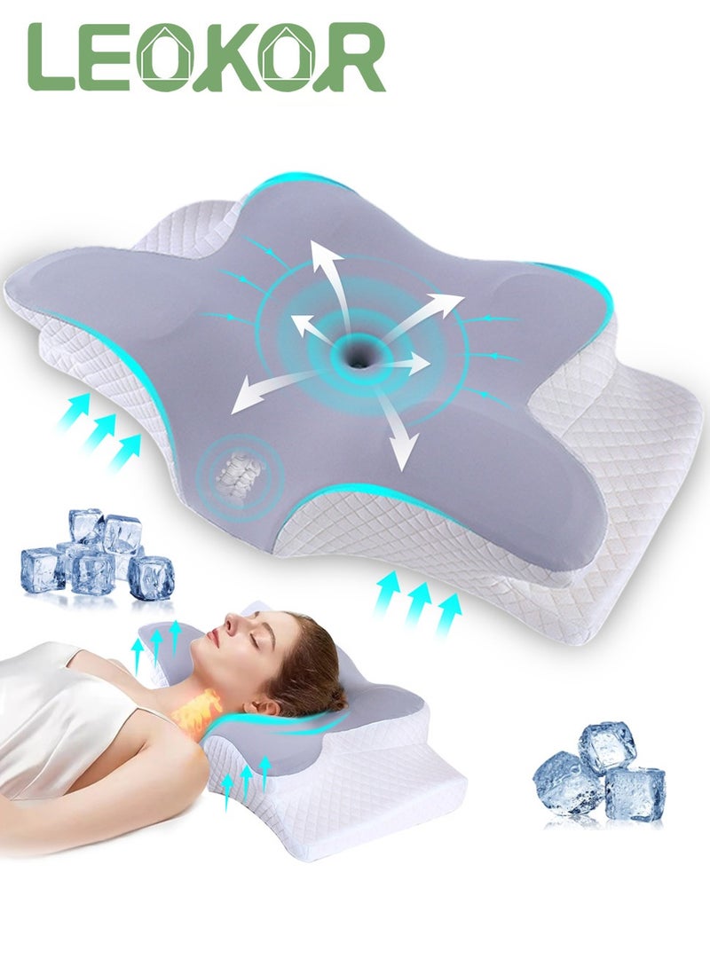 ليوكور وسادة عنق الرحم من إسفنج الذاكرة، وسادة مريحة تحمي رقبتك وعمودك الفقري، مناسبة لجميع أوضاع النوم، وسادة كفاف عنق الرحم، وسادة طبية لآلام الرقبة والكتف - Image 1