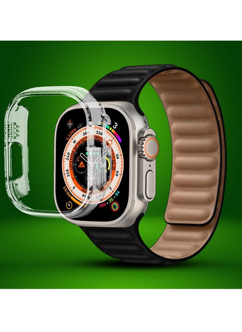 CATANES - 2 Packs For Apple Watch Band 49mm Leather Link Strap Magnetic Loop Bracelet and Clear Cup Holder Black - Image 1