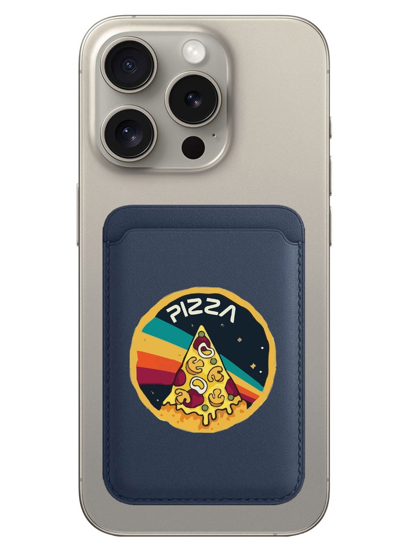 Theodor Magnetic Wallet, Compatible with MagSafe Wallet, for iPhone Wallet, for iPhone 16/15/14/13/12 Series, Not for iPhone 13/12 mini, 3 Card Holder, Vegan Leather, Navy - Pizza - Image 1
