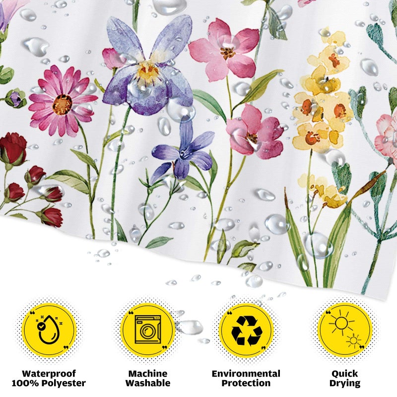 Funnytree 72"x72" Floral Plant Watercolor Flower Butterfly Home Bathtubs Shower Curtain for Bathroom Decor Machine Washable (Hooks Not Included) - Image 3