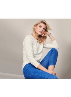 Women Round Neck Long Sleeve Top, White