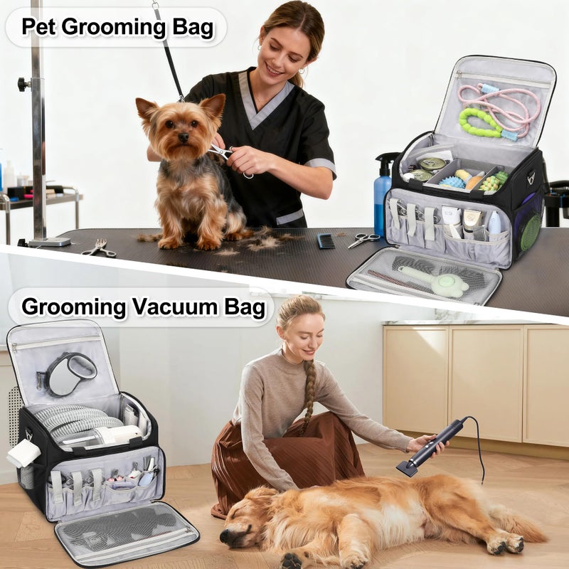 TANTO Dog Grooming Vacuum Bag, Pet Grooming Bag Extra Large Dog Grooming Storage Bag with Compartments Professional Travel Animal Groomer's Tool kit Bags for Supplies - for Dogs, Cat & Pet Groomers( Black) - Image 2
