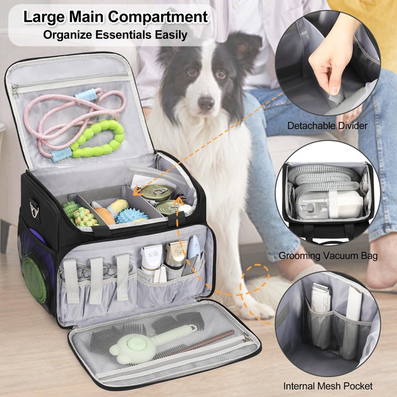 TANTO Dog Grooming Vacuum Bag, Pet Grooming Bag Extra Large Dog Grooming Storage Bag with Compartments Professional Travel Animal Groomer's Tool kit Bags for Supplies - for Dogs, Cat & Pet Groomers( Black) - Image 3