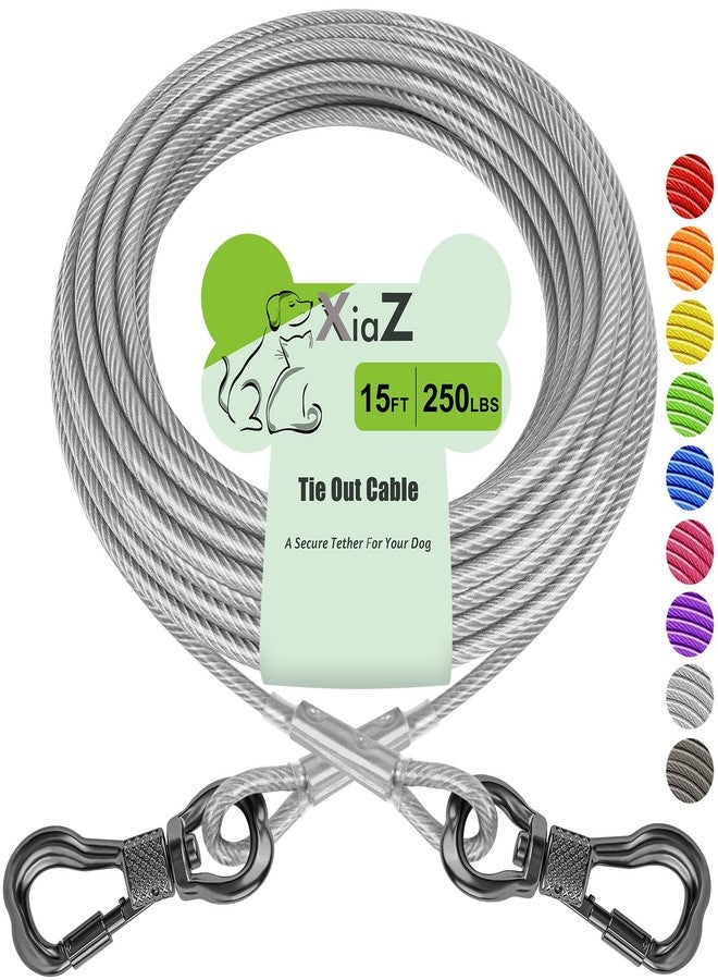 XiaZ Dog Tie Out Cable, Heavy Duty Dog Chains for Outside with Lockable Hook, Pet Runner Cable Leads for Yard, Dogs Line Tether for Small Medium Large Dogs Up to 250 LBS (15FT, Silver) - Image 1