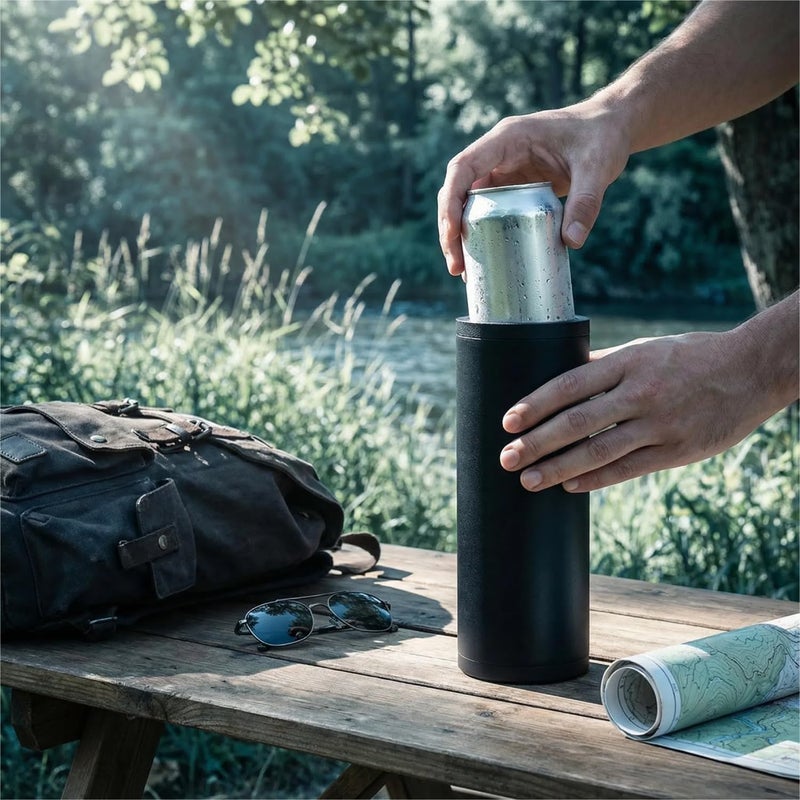 Double Tactical Can Holder: 2x12oz Black Lightweight Durable Ergonomic Design - Keeps Drinks Cold Longer Prevents Condensation for Outdoor Camping Game Day Parties - Image 3