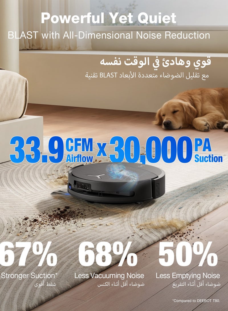 ECOVACS DEEBOT T90 Omni Robot Vacuum and Mop, 30,000Pa Suction, Instant Self-Cleaning OZMO Roller Mop, TruEdge Deep Edge Cleaning, ZeroTangle, Hot Water Wash & 145°F Air Dry, AI Obstacle Avoidance 4 L 65 W DEEBOT T90 OMNI black - Image 2
