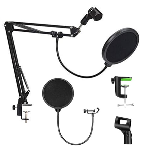 Kadence NB35-POP Suspension Boom Scissor Microphone Arm Stand with POP Filter | Universal clamp with mic holder & 3/8″ to 5/8″ adapter for shock mounts | Suitable for stages, studios - Image 1