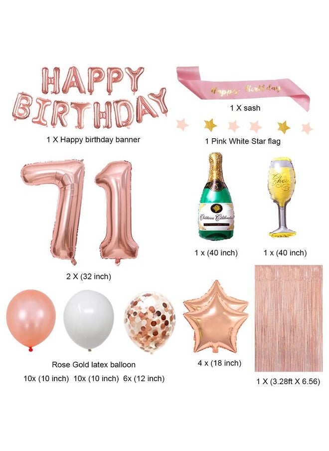 Fancy Partyshop 71St Birthday Decorations Rose Gold Happy Birthday Banner And Sash With Number 71 Balloons Latex Confetti Balloons Ideal For Girl And Women 71 Years Old Birthday Rose Gold  - Image 2
