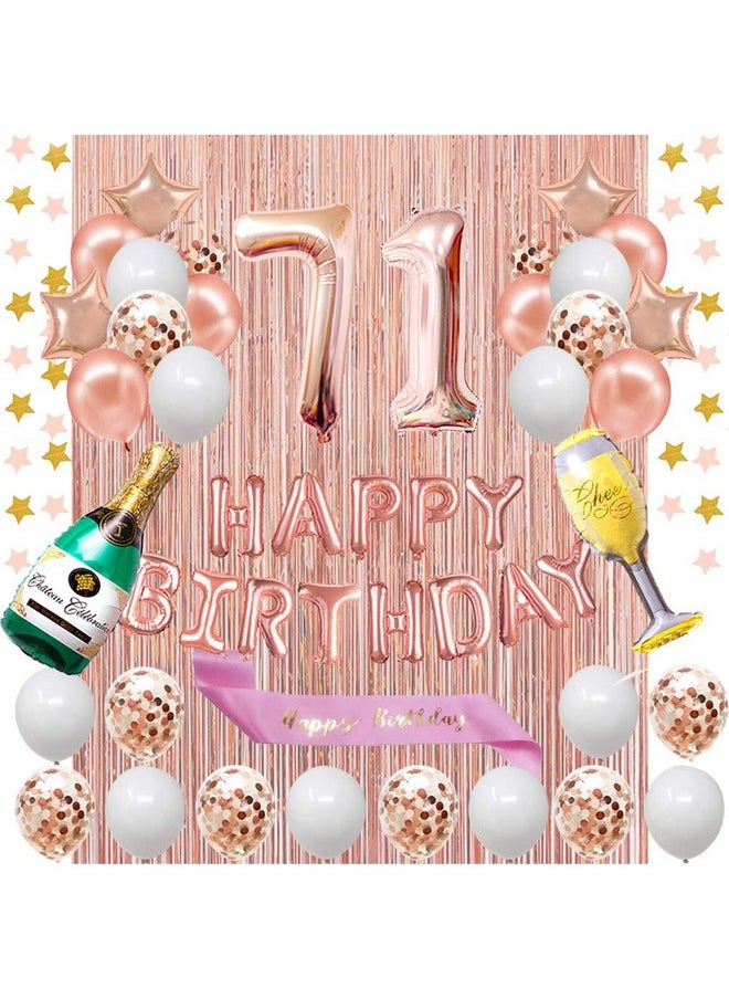 Fancy Partyshop 71St Birthday Decorations Rose Gold Happy Birthday Banner And Sash With Number 71 Balloons Latex Confetti Balloons Ideal For Girl And Women 71 Years Old Birthday Rose Gold  - Image 1
