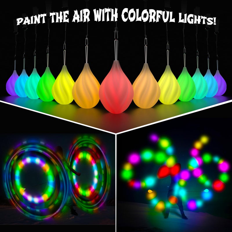 Papi Dada LED Poi Balls Set for Children and Adults - Luminous Premium Toy for Beginners & Professionals | LED Pois Kids Juggling | Juggling Set & Light Painting Accessories | Fire Poi Balls & Luminous Balls - Image 4