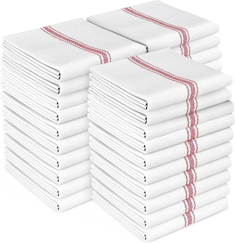 Zeppoli Classic Kitchen Towels  30 Pack 100 Natural Cotton Towel Set Reusable Wash Cloths Absorbent Dish Towels Machine Washable Hand Towels Kitchen Essentials  14 by 25  Red Striped - Image 1