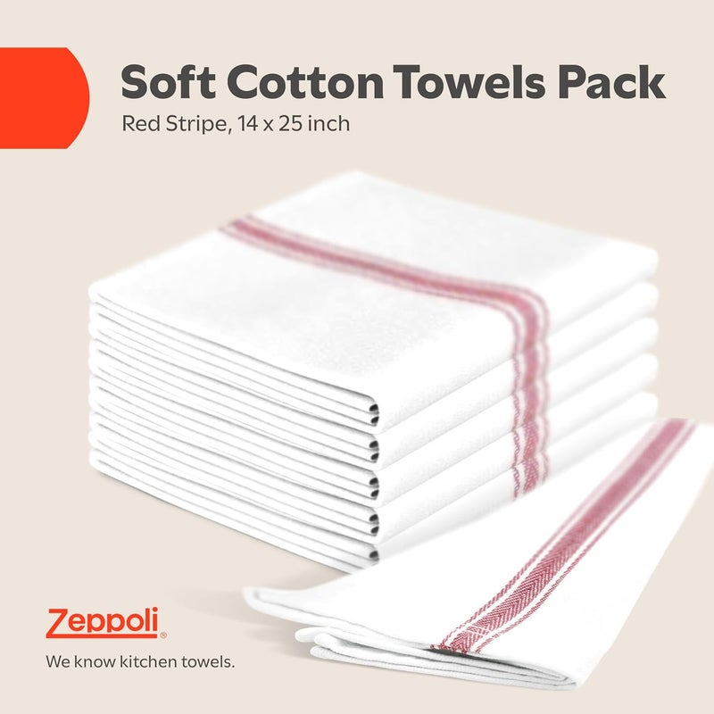 Zeppoli Classic Kitchen Towels  30 Pack 100 Natural Cotton Towel Set Reusable Wash Cloths Absorbent Dish Towels Machine Washable Hand Towels Kitchen Essentials  14 by 25  Red Striped - Image 2