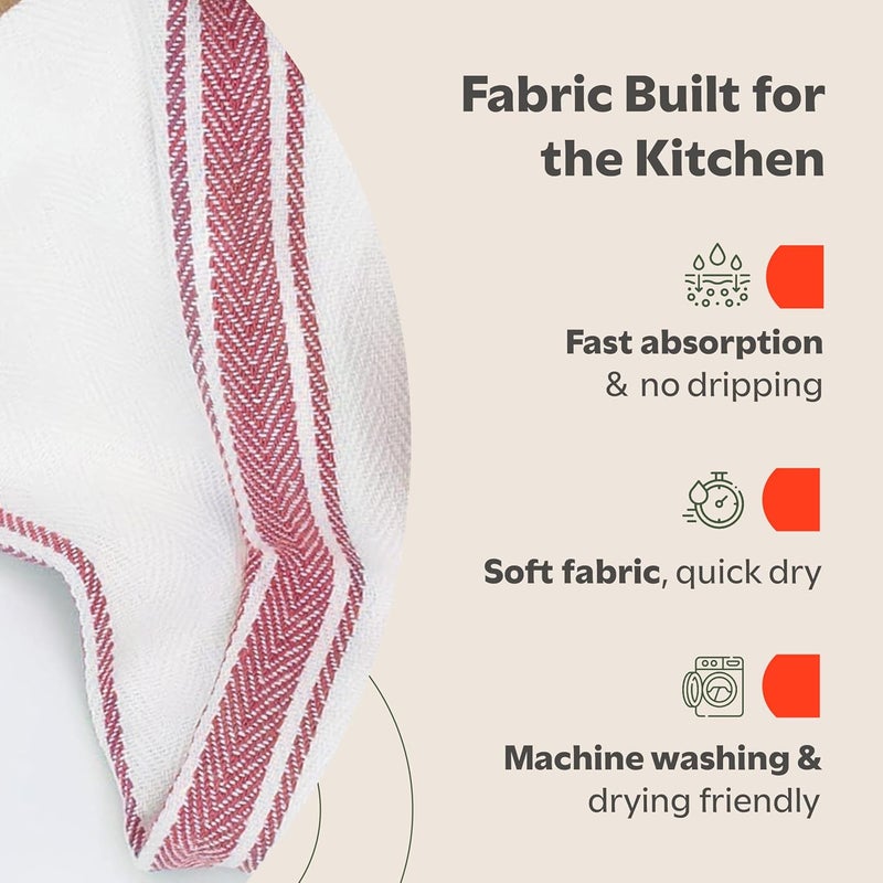Zeppoli Classic Kitchen Towels  30 Pack 100 Natural Cotton Towel Set Reusable Wash Cloths Absorbent Dish Towels Machine Washable Hand Towels Kitchen Essentials  14 by 25  Red Striped - Image 4