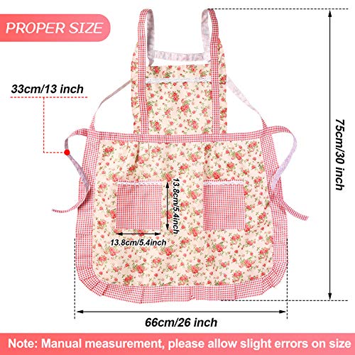 Syhood 3 Pieces Women Floral Aprons with Pockets Flower Kitchen Cooking Aprons with Adjustable Strap Waterproof Resistant Apron for Kitchen Cooking Baking Gardening Household Cleaning Supplies - Image 2
