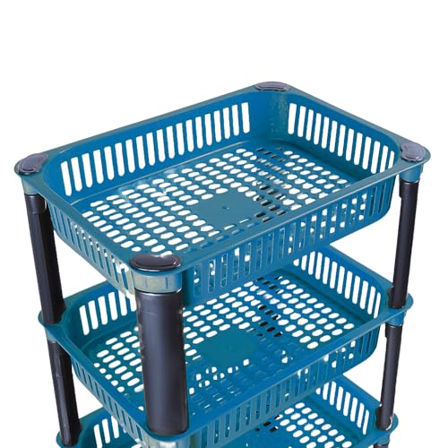 FOROLY 4-Layer Multipurpose Plastic Kitchen Storage Rack | Vegetable Basket Organizer | Stackable Storage Stand for Home, Pantry, Bathroom, Office – Durable Space-Saving Shelf (Blue) - Image 4