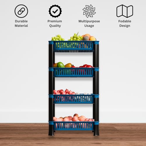 FOROLY 4-Layer Multipurpose Plastic Kitchen Storage Rack | Vegetable Basket Organizer | Stackable Storage Stand for Home, Pantry, Bathroom, Office – Durable Space-Saving Shelf (Blue) - Image 3