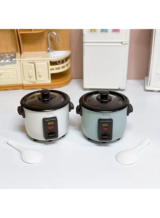 Blue Miniature Rice Cooker Toy Kitchen Accessory Realistic Simulation Model For Dollhouse Decor - Image 1