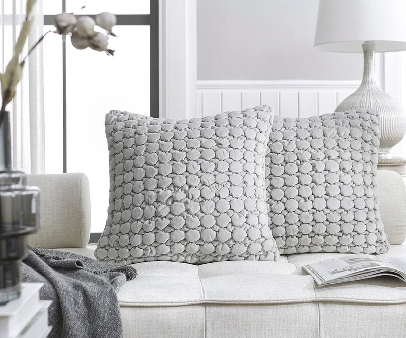COCOPLOCEUS Set of 2 Boho Throw Pillow Covers 18x18 Decorative Farmhouse Pillow Covers Velvet Square Cushion Covers Bubble Texture Pillowcase for Couch Sofa Bed Bedroom Car Living Room  Light Gray - Image 3