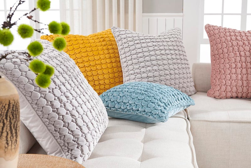 COCOPLOCEUS Set of 2 Boho Throw Pillow Covers 18x18 Decorative Farmhouse Pillow Covers Velvet Square Cushion Covers Bubble Texture Pillowcase for Couch Sofa Bed Bedroom Car Living Room  Light Gray - Image 5