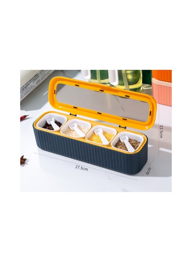 EBMINI One Piece Four Compartment Lid With Spoon Sealed Seasoning Seasoning Seasoning Box 