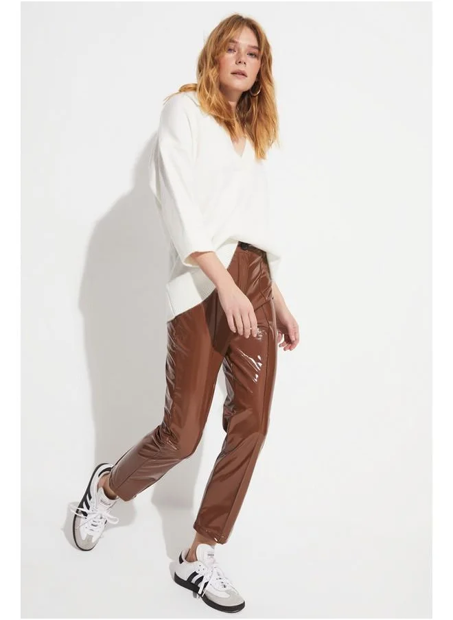 JUNE June Patent Leather Trouser Tan