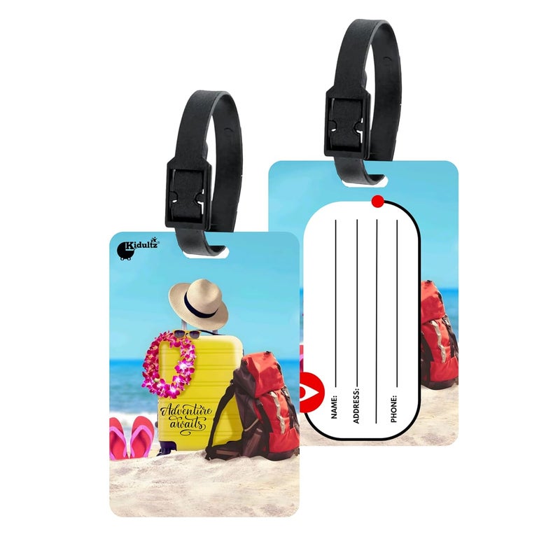 (Set of 10) Synthetic Luggage Tags with Black Strap Loop | Durable, Waterproof, Anti-Break Travel ID Tags for Suitcases, Backpacks, School & Office Bags (Model No.38)