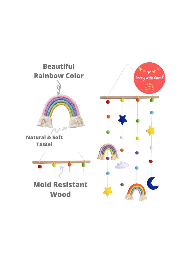 Party with Emma Hanging Photo Display with Pom Pom Rainbow Decoration Cute Wall Haing Picture Organizer Boho Home Decor Collage Picture Frames for Nursery Baby Kid Room Bedroom  - Image 2