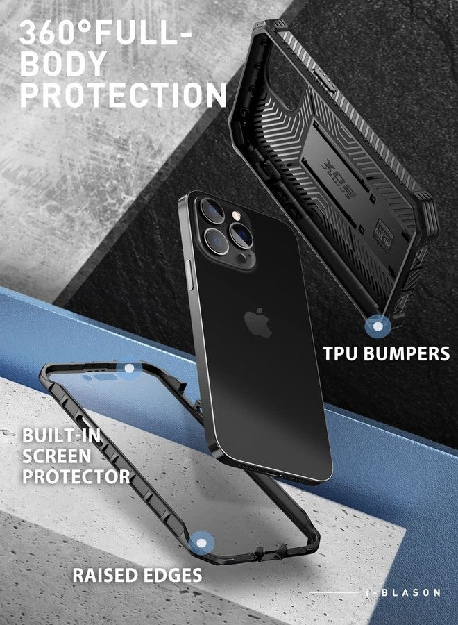 آي-بلاسون جراب i-Blason Armorbox مصمم خصيصًا لهاتف iPhone 14 Pro مقاس 6.1 بوصة (إصدار 2022) مع مسند وحافظة بمشبك حزام، جراب حماية كامل للجسم مع واقي شاشة مدمج (أسود) - Image 3