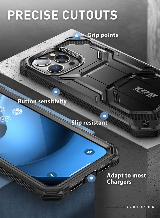 آي-بلاسون جراب i-Blason Armorbox مصمم خصيصًا لهاتف iPhone 14 Pro مقاس 6.1 بوصة (إصدار 2022) مع مسند وحافظة بمشبك حزام، جراب حماية كامل للجسم مع واقي شاشة مدمج (أسود) - Image 4