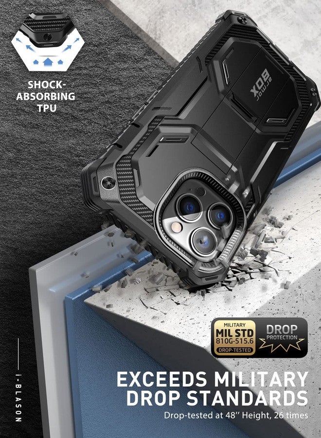 آي-بلاسون جراب i-Blason Armorbox مصمم خصيصًا لهاتف iPhone 14 Pro مقاس 6.1 بوصة (إصدار 2022) مع مسند وحافظة بمشبك حزام، جراب حماية كامل للجسم مع واقي شاشة مدمج (أسود) - Image 2