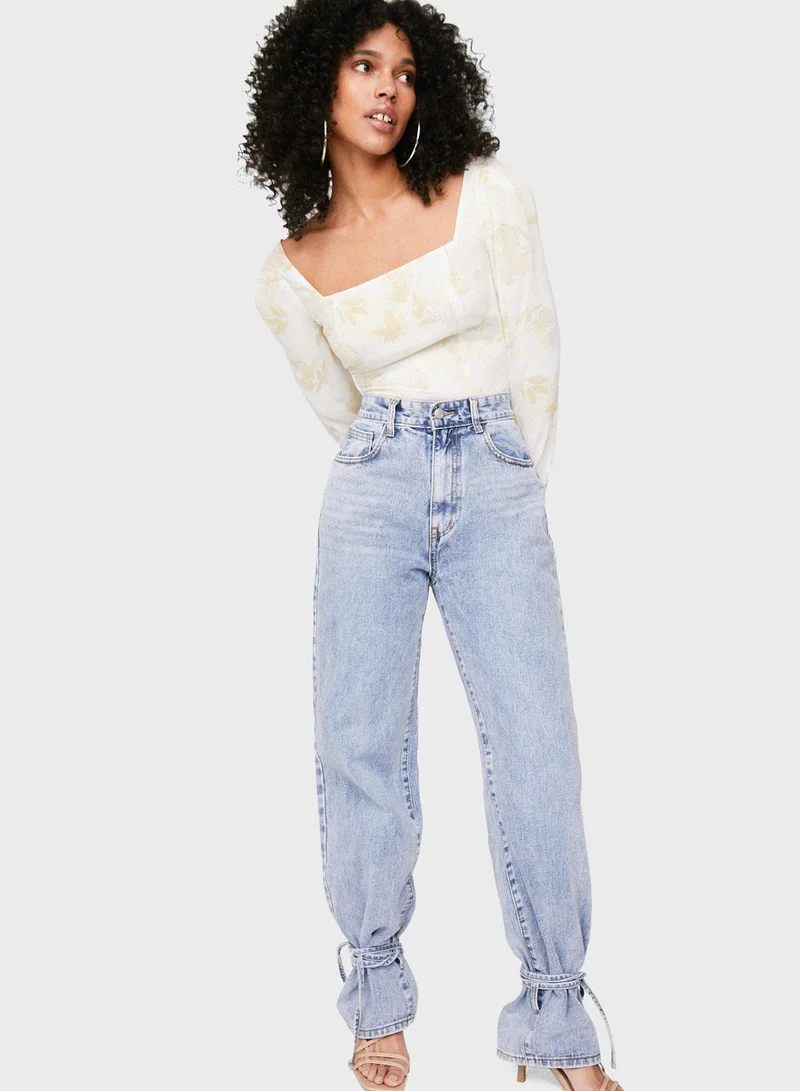 NASTY GAL High Waist Tie Detail Jeans